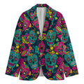 Teal Pink Sugar Skull Pattern Print Men's Blazer