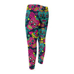 Teal Pink Sugar Skull Pattern Print Men's Compression Pants