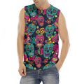 Teal Pink Sugar Skull Pattern Print Men's Fitness Tank Top
