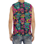 Teal Pink Sugar Skull Pattern Print Men's Fitness Tank Top