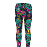 Teal Pink Sugar Skull Pattern Print Men's leggings