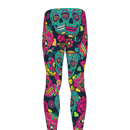 Teal Pink Sugar Skull Pattern Print Men's leggings