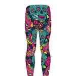 Teal Pink Sugar Skull Pattern Print Men's leggings