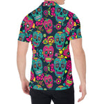 Teal Pink Sugar Skull Pattern Print Men's Shirt