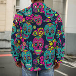 Teal Pink Sugar Skull Pattern Print Men's Shirt Jacket