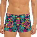 Teal Pink Sugar Skull Pattern Print Men's Short Boxer Briefs