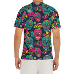 Teal Pink Sugar Skull Pattern Print Men's Short Sleeve Rash Guard