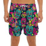 Teal Pink Sugar Skull Pattern Print Men's Split Running Shorts