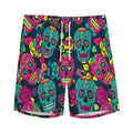 Teal Pink Sugar Skull Pattern Print Men's Athletic Shorts