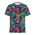 Teal Pink Sugar Skull Pattern Print Men's Athletic T-Shirt