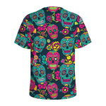 Teal Pink Sugar Skull Pattern Print Men's Sports T-Shirt