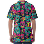 Teal Pink Sugar Skull Pattern Print Men's Velvet T-Shirt
