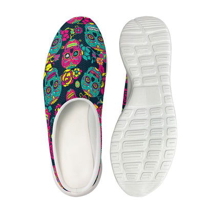 Teal Pink Sugar Skull Pattern Print Mesh Casual Shoes