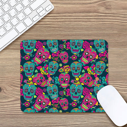 Teal Pink Sugar Skull Pattern Print Mouse Pad