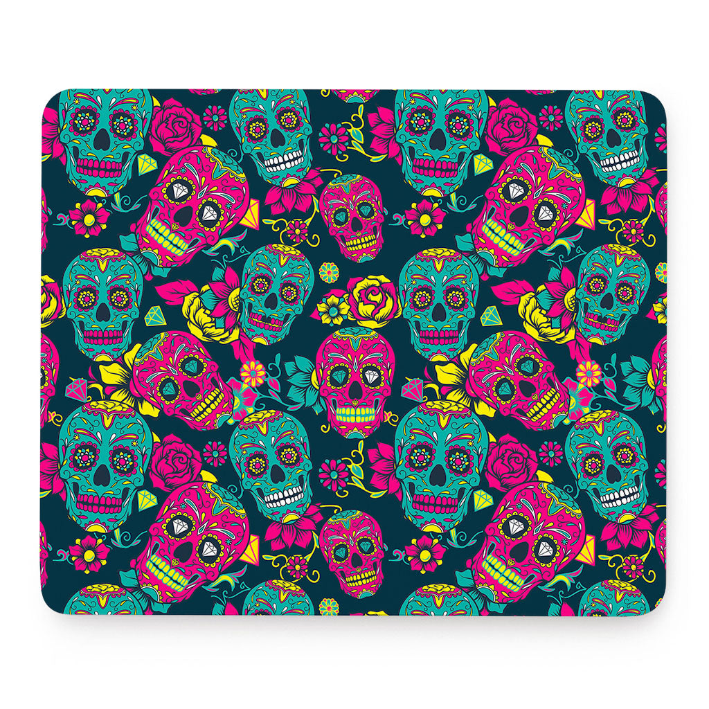 Teal Pink Sugar Skull Pattern Print Mouse Pad