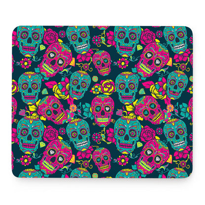 Teal Pink Sugar Skull Pattern Print Mouse Pad