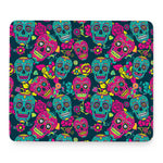 Teal Pink Sugar Skull Pattern Print Mouse Pad
