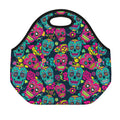 Teal Pink Sugar Skull Pattern Print Neoprene Lunch Bag