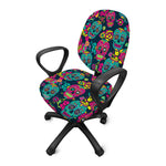 Teal Pink Sugar Skull Pattern Print Office Chair Cover