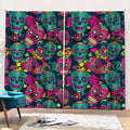 Teal Pink Sugar Skull Pattern Print Pencil Pleat Curtains
