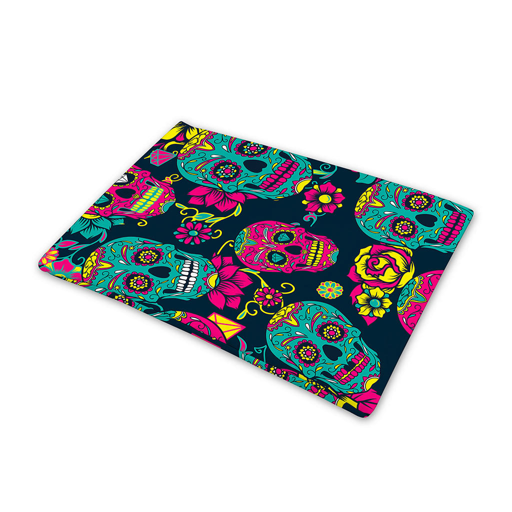 Teal Pink Sugar Skull Pattern Print Pet Cooling Mat Cover