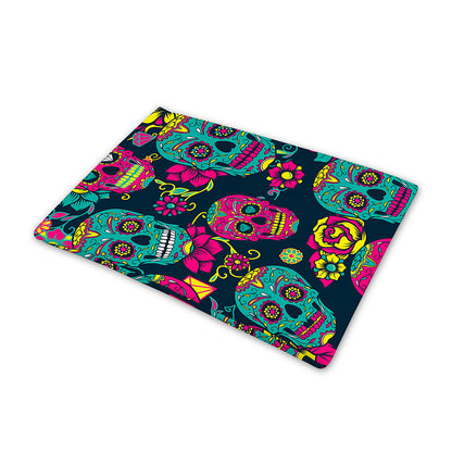 Teal Pink Sugar Skull Pattern Print Pet Cooling Mat Cover