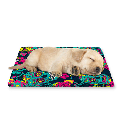 Teal Pink Sugar Skull Pattern Print Pet Cooling Mat Cover
