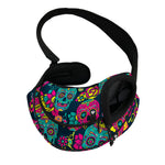 Teal Pink Sugar Skull Pattern Print Pet Sling Carrier