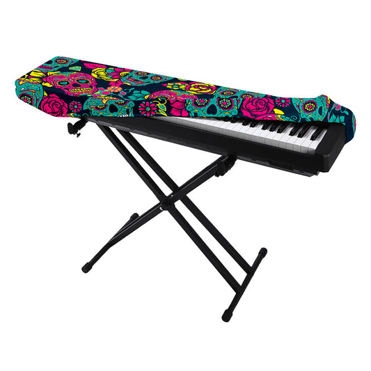 Teal Pink Sugar Skull Pattern Print Piano Keyboard Cover