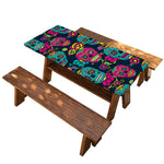 Teal Pink Sugar Skull Pattern Print Picnic Table Cover