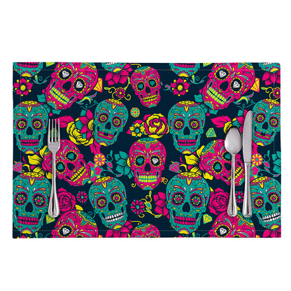 Teal Pink Sugar Skull Pattern Print Placemat
