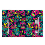 Teal Pink Sugar Skull Pattern Print Placemat