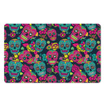 Teal Pink Sugar Skull Pattern Print Polyester Doormat