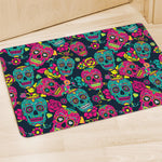 Teal Pink Sugar Skull Pattern Print Polyester Doormat