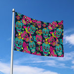 Teal Pink Sugar Skull Pattern Print Polyester Flag