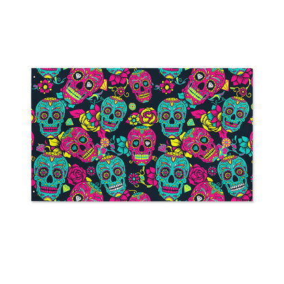 Teal Pink Sugar Skull Pattern Print Polyester Flag