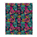 Teal Pink Sugar Skull Pattern Print Polyester Shower Curtain