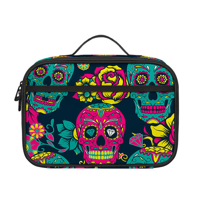 Teal Pink Sugar Skull Pattern Print Portable Lunch Bag