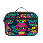 Teal Pink Sugar Skull Pattern Print Portable Lunch Bag