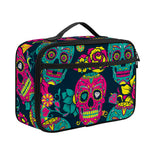 Teal Pink Sugar Skull Pattern Print Portable Lunch Bag