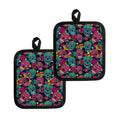 Teal Pink Sugar Skull Pattern Print Pot Holders