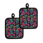 Teal Pink Sugar Skull Pattern Print Pot Holders