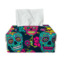 Teal Pink Sugar Skull Pattern Print Rectangle Tissue Box Cover