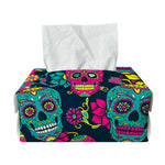 Teal Pink Sugar Skull Pattern Print Rectangle Tissue Box Cover