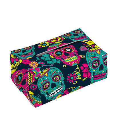 Teal Pink Sugar Skull Pattern Print Rectangle Tissue Box Cover