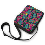 Teal Pink Sugar Skull Pattern Print Rectangular Crossbody Bag