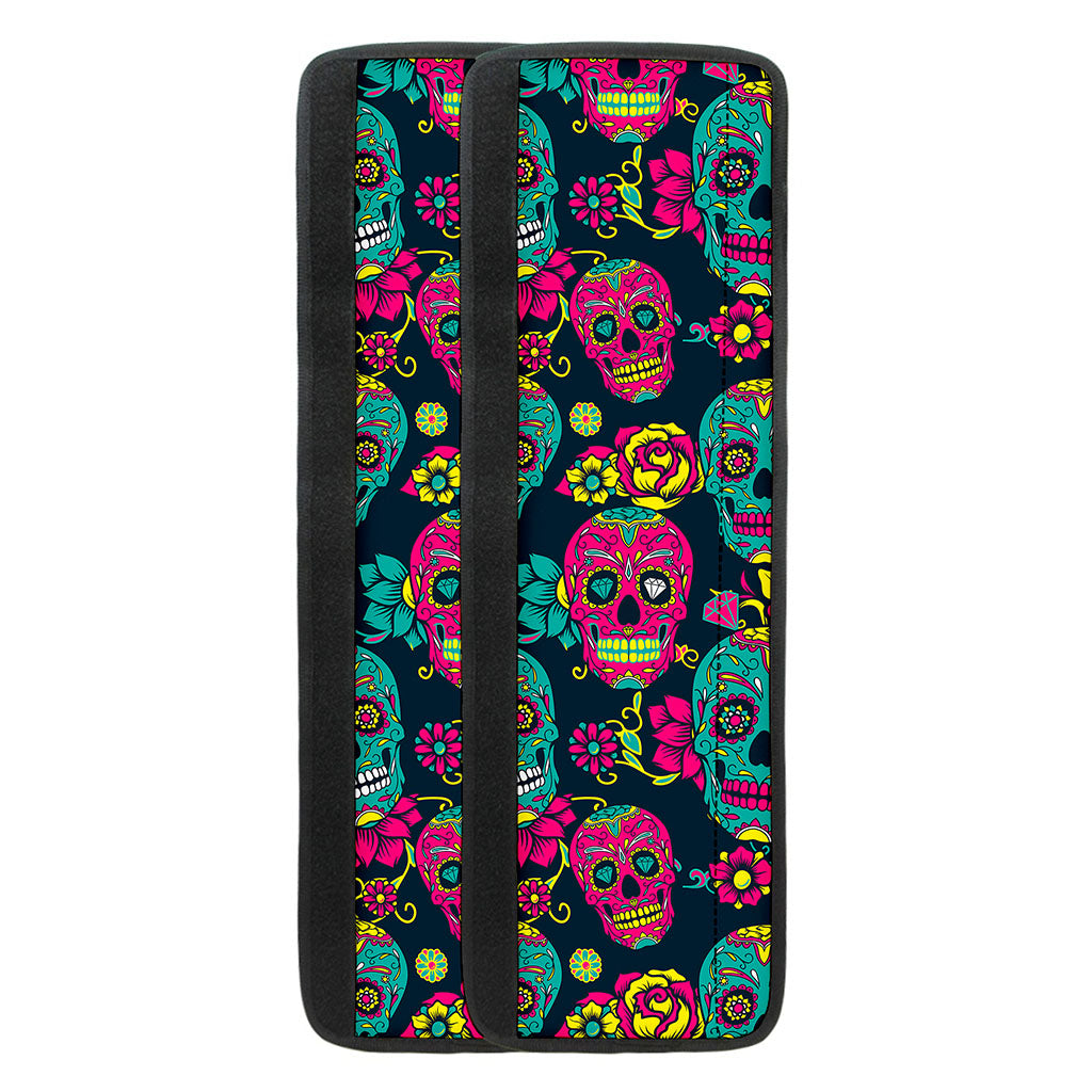 Teal Pink Sugar Skull Pattern Print Refrigerator Handle Covers