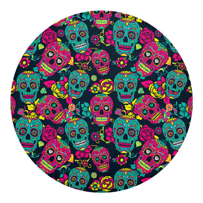 Teal Pink Sugar Skull Pattern Print Round Blanket