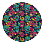Teal Pink Sugar Skull Pattern Print Round Blanket
