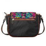 Teal Pink Sugar Skull Pattern Print Saddle Bag
